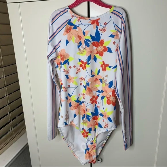 NWT Roxy Girl’s Friendly Flower UPF 50 One Piece Rashguard Swimsuit